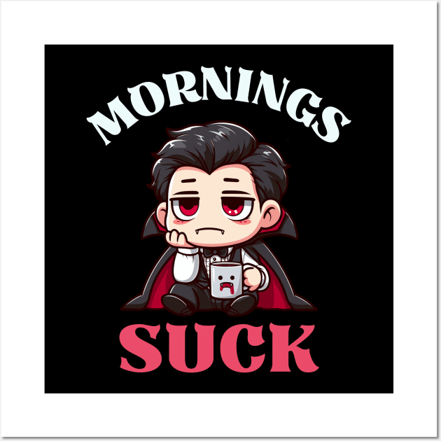 Mornings Suck - Cute Dracula Wall Art by Kawaii N Spice